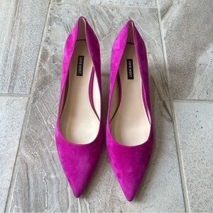 Nine West Dark Pink Arlene Kitten Heel Pointy Toe Leather Suede Pumps Size 12M